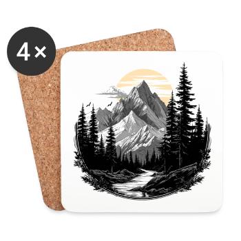 Naturlandschaft Gebirge Wald Sonne - Untersetzer (4er-Set) - Weiß - Vorne