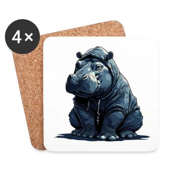 hippopotamus hippo with clothes - Coasters (set of 4) - white - Front