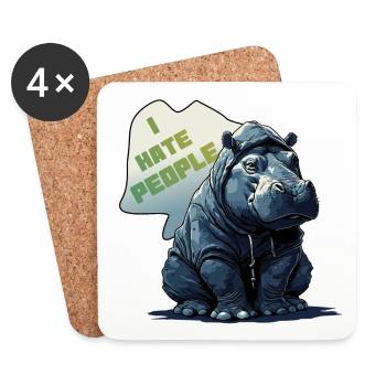 i hate people - nilpferd flusspferd - i don't like - Coasters (set of 4) - white - Front