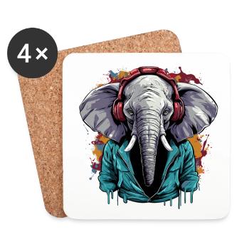 Elefant hört Musik Kopfhörer - Untersetzer (4er-Set) - Weiß - Vorne