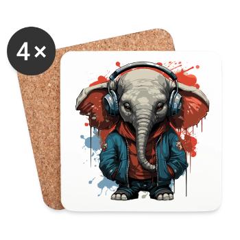Elefant musikalisch Kopfhörer - Untersetzer (4er-Set) - Weiß - Vorne