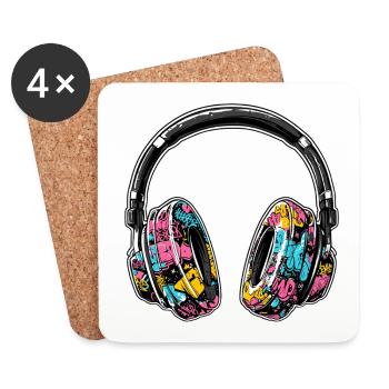 Casque motif graffiti musical - Dessous de verre (lot de 4) - blanc - Devant