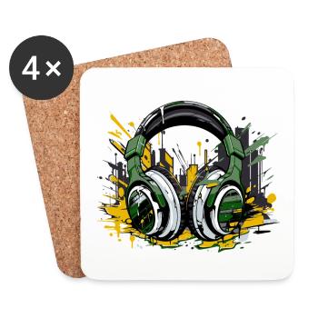 Casque, musique, équipement dj - Dessous de verre (lot de 4) - blanc - Devant