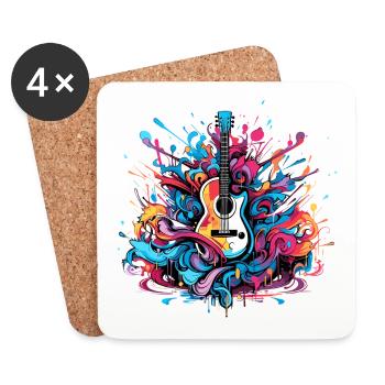 Gitarre akustisch im Farbenhimmel - Untersetzer (4er-Set) - Weiß - Vorne