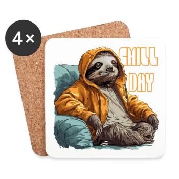 Faultier chill day - Untersetzer (4er-Set) - Weiß - Vorne