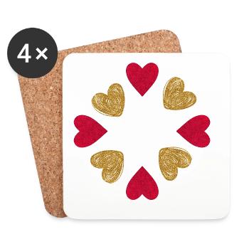 Circle of Hearts Glitter Red Gold - Coasters (set of 4) - white - Front