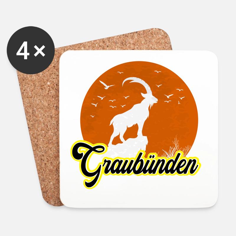 Graubünden Ibex Mondsilhouette - Untersetzer (4er-Set) - Weiß