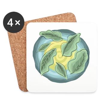 Spiral blue yellow holm oak leaves - Coasters (set of 4) - white - Front