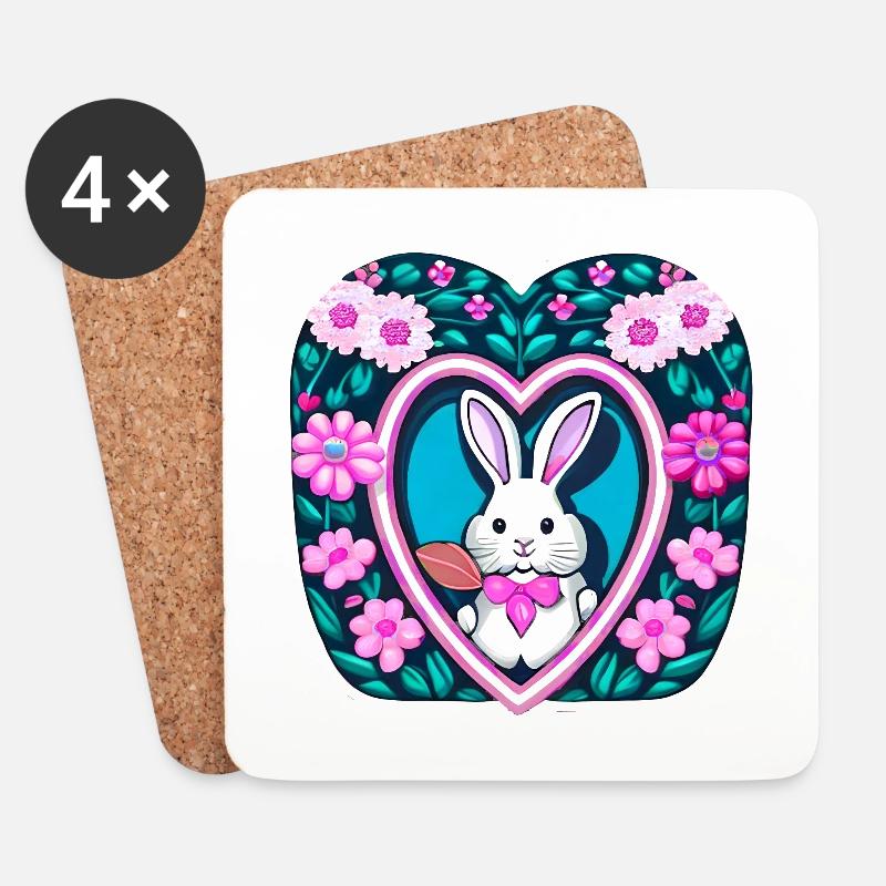 Flowerswith Easter Bunny - Coasters (set of 4) - white