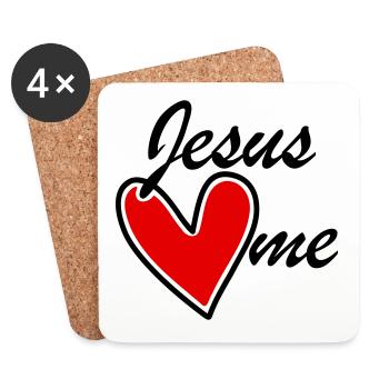 Jesus liebt mich loves me rotes Herz - Untersetzer (4er-Set) - Weiß - Vorne