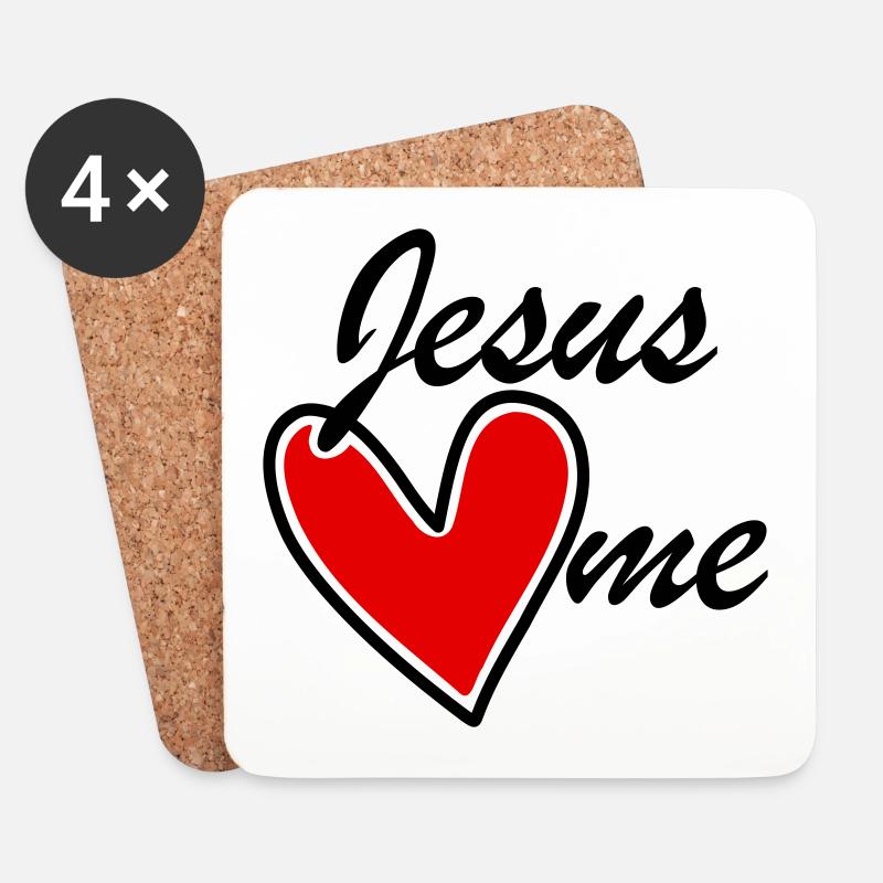 Jesus liebt mich loves me rotes Herz - Untersetzer (4er-Set) - Weiß