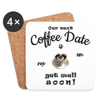 Gute Besserung, get well soon! Gutschein Kaffee - Untersetzer (4er-Set) - Weiß - Vorne