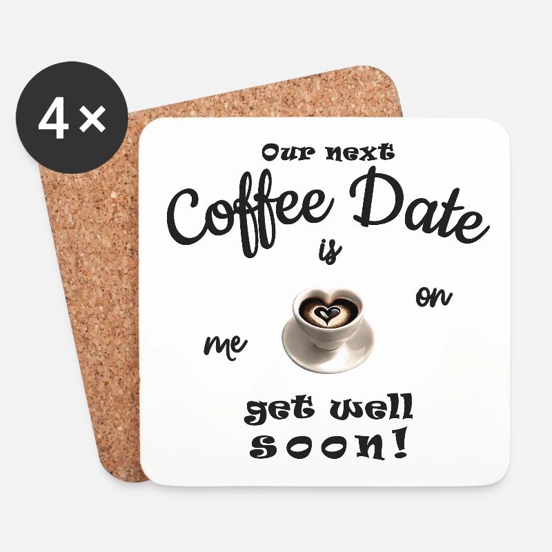 Gute Besserung, get well soon! Gutschein Kaffee - Untersetzer (4er-Set) - Weiß