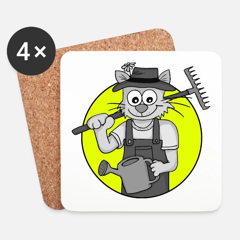 Retro Gärtner-Katze - Untersetzer (4er-Set) - Weiß