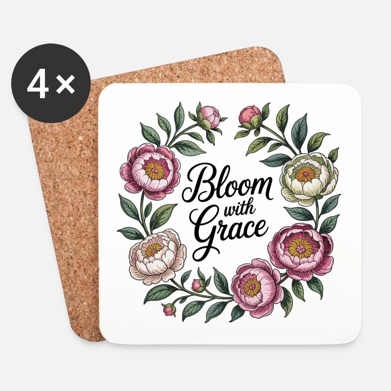 Bloom with Grace – Pfingstrosenkranz - Untersetzer (4er-Set) - Weiß