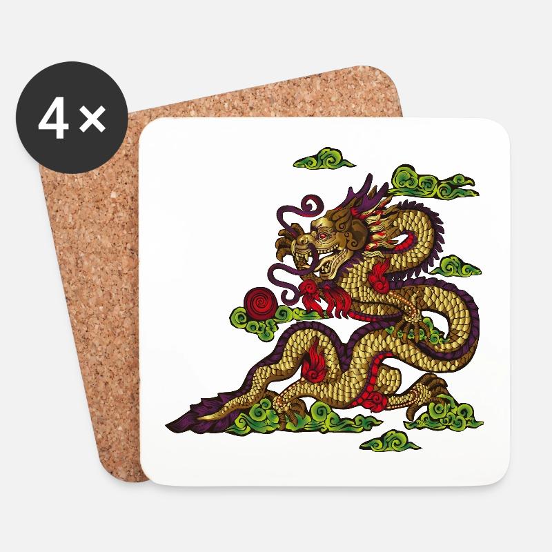 Chinesischer Drache - Untersetzer (4er-Set) - Weiß