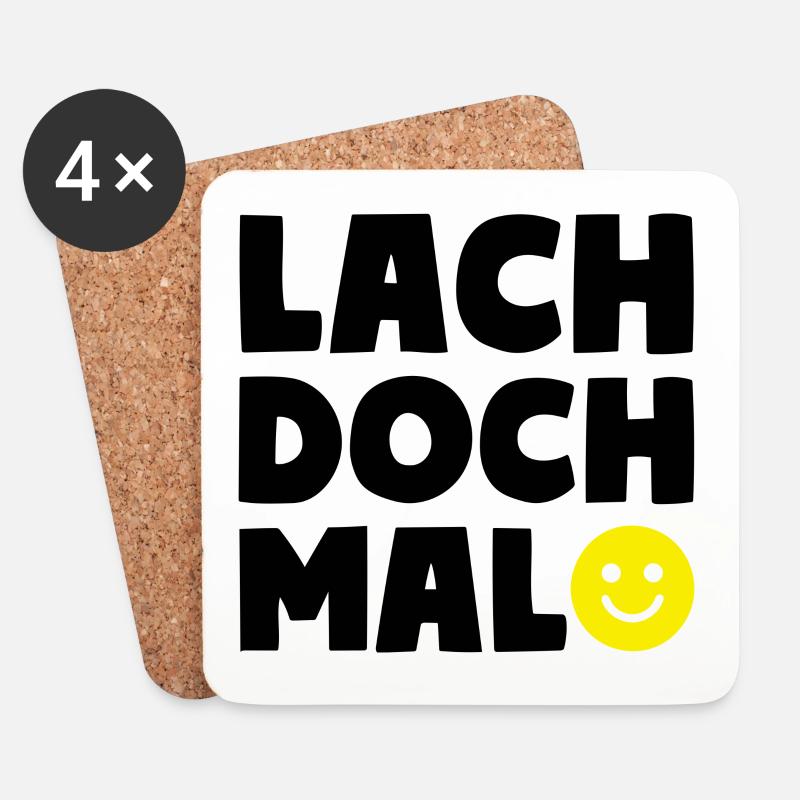 LACH DOCH MAL Smiley Motto - Untersetzer (4er-Set) - Weiß