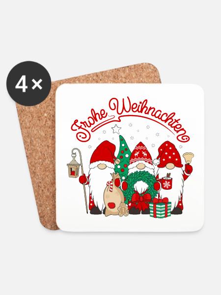 Wichtel Frohe Weihnachten Gnomies - Untersetzer (4er-Set) - Weiß