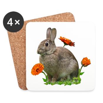 Hase Osterhase Ringelblume - Untersetzer (4er-Set) - Weiß - Vorne
