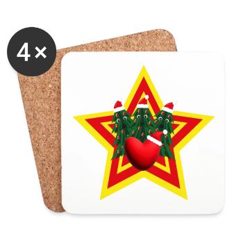 Herz mit Weihnachtsmütze und glücklichen Tannen. - Untersetzer (4er-Set) - Weiß - Vorne