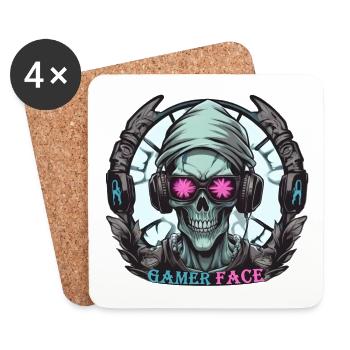 Skull Gamer with Cap, Headset and Sunglasses - Coasters (set of 4) - white - Front