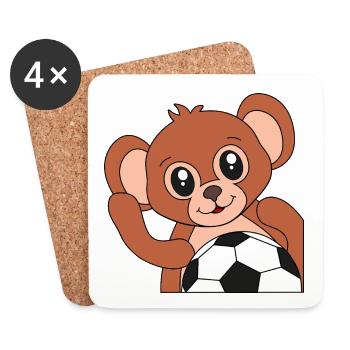 Singe avec ballon de football - Motif de football - Dessous de verre (lot de 4) - blanc - Devant