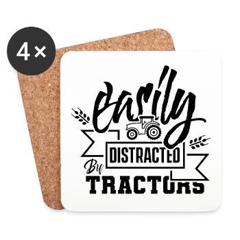 Facilement distrait Par Tracteur Tracteur Tracteur - Dessous de verre (lot de 4) - blanc - Devant