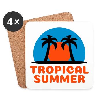Tropical summer (Sonne, Himmelsgewölbe, Palmen) - Untersetzer (4er-Set) - Weiß - Vorne