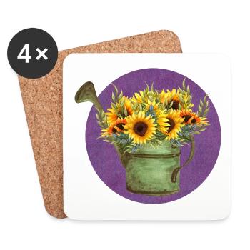 Sonnenblumen in der Gießkanne - Untersetzer (4er-Set) - Weiß - Vorne