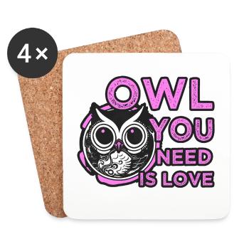 Les hiboux sont l’amour Owl Owl dont vous avez besoin - Dessous de verre (lot de 4) - blanc - Devant