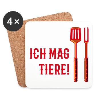 Ich Mag Tiere! (Grillbesteck / 3C) - Untersetzer (4er-Set) - Weiß - Vorne