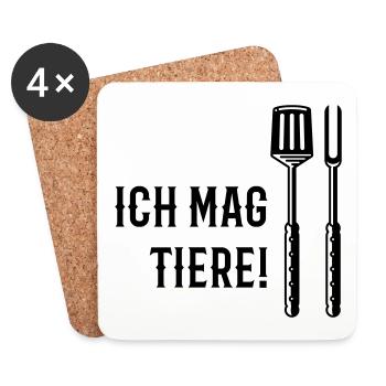 Ich Mag Tiere! (Grillbesteck / Black) - Untersetzer (4er-Set) - Weiß - Vorne
