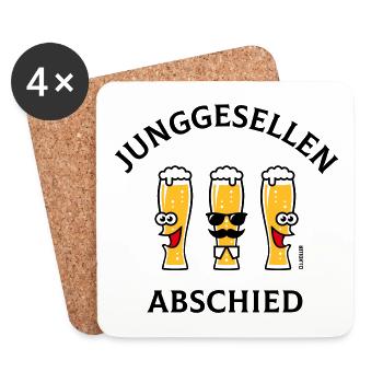 Junggesellenabschied (JGA / Bier / Biergläser, 3C) - Untersetzer (4er-Set) - Weiß - Vorne