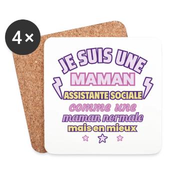 Maman assistante sociale, cadeau fête des mères - Dessous de verre (lot de 4) - blanc - Devant