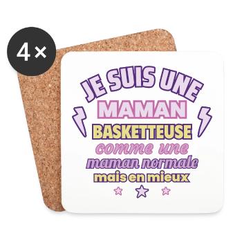 Maman basketteuse, cadeau fête des mères, basket - Dessous de verre (lot de 4) - blanc - Devant