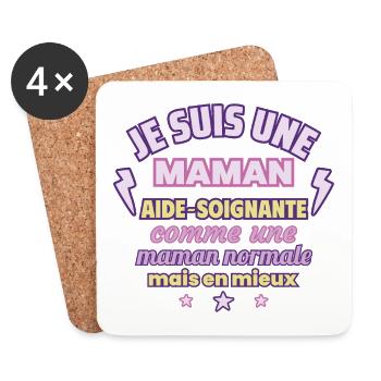 Maman aide-soignante, cadeau fête des mères, santé - Dessous de verre (lot de 4) - blanc - Devant