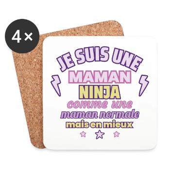 Maman ninja, cadeau fête des mères, Humour - Dessous de verre (lot de 4) - blanc - Devant