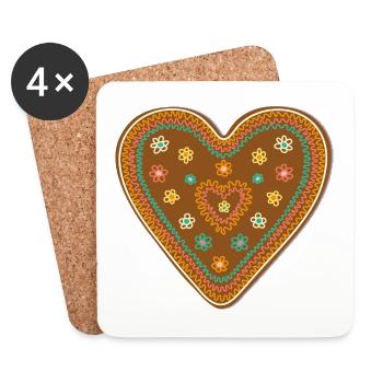 Süßes Lebkuchen Herz Weihnachten Xmas Deko Kinder - Untersetzer (4er-Set) - Weiß - Vorne