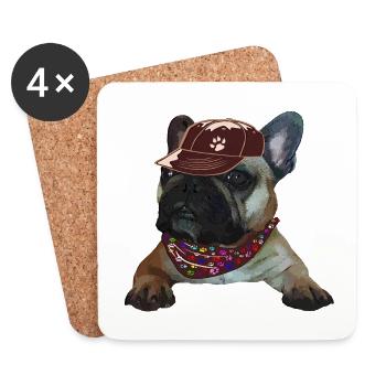 Français Bulldog, Frenchie, Bully, Cadeau - Dessous de verre (lot de 4) - blanc - Devant