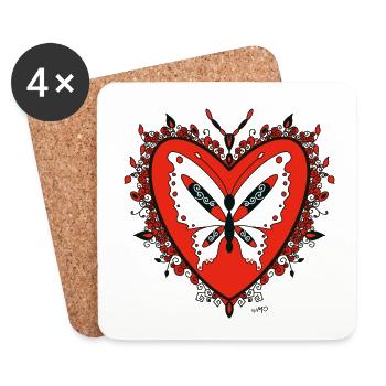 Coeur Rouge&Noir - Dessous de verre (lot de 4) - blanc - Devant