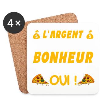 L argent Ne Fait Pas Le Bonheur La Pizza Oui - Dessous de verre (lot de 4) - blanc - Devant