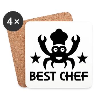Best chef (crab, chef's hat, stars) - Coasters (set of 4) - white - Front