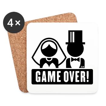 Brautpaar / Game Over / Köpfe (JGA / Hochzeit / B) - Untersetzer (4er-Set) - Weiß - Vorne