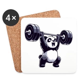 Panda Gewichtheber mit Hantel - Untersetzer (4er-Set) - Weiß - Vorne