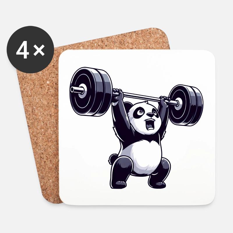 Panda Gewichtheber mit Hantel - Untersetzer (4er-Set) - Weiß