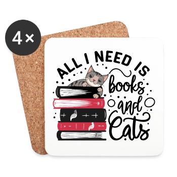 All I Need is Books and Cats - Untersetzer (4er-Set) - Weiß - Vorne