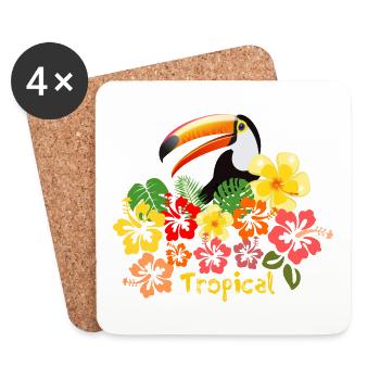 Tukan Hibiskus Blumen Sommer Regenwald Urlaub - Untersetzer (4er-Set) - Weiß - Vorne