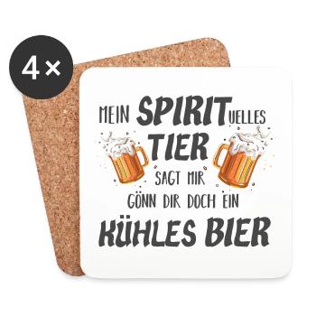 Mein SPIRITuelles TIER sagt mir gönn dir ein BIER☺ - Untersetzer (4er-Set) - Weiß - Vorne
