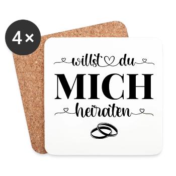 Willst Du mich heiraten - Untersetzer (4er-Set) - Weiß - Vorne