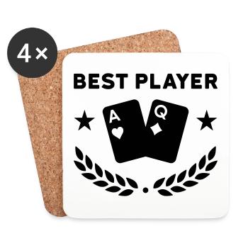 Best player (playing cards, stars, laurel wreath) - Coasters (set of 4) - white - Front